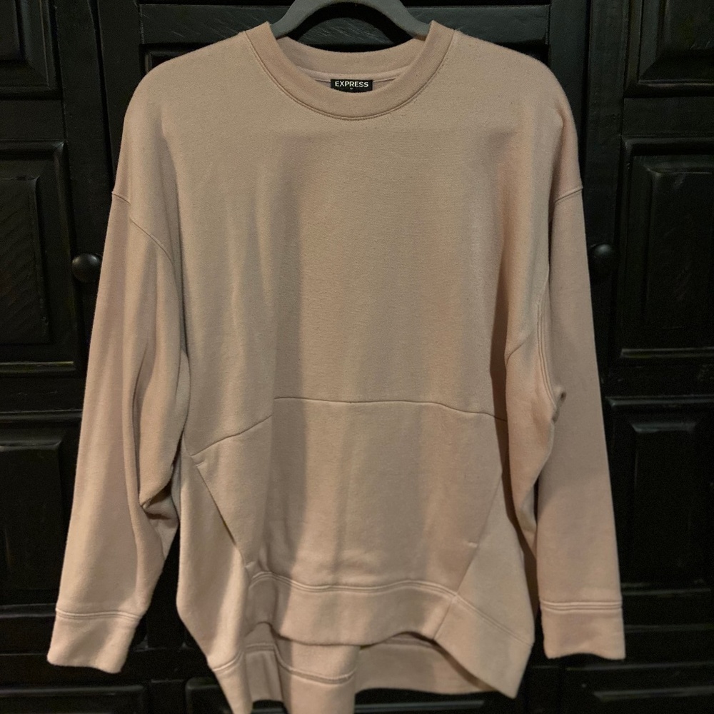 Oversized Front Pouch Pocket Sweatshirt Light Rose Pink